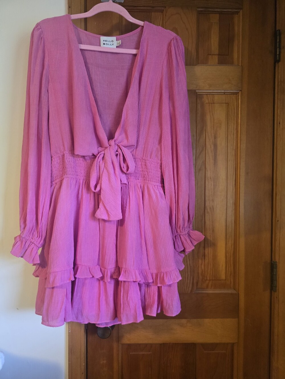 Hello Molly Hot Pink Tie-Front Ruffle Mini Dress